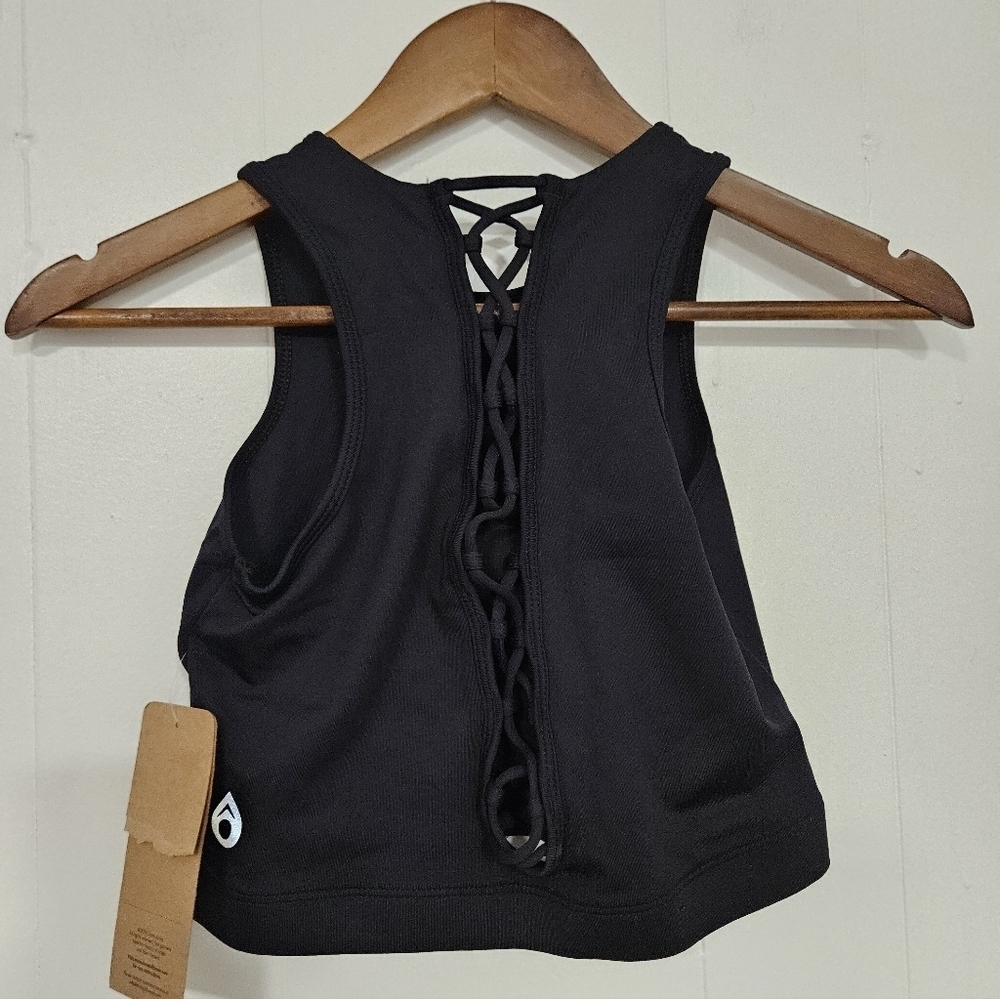 NWT Dona Jo Black Lace Up Crop Top - Picture 4 of 4